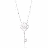 Colar Chave Trevo Arredondado Moissanite