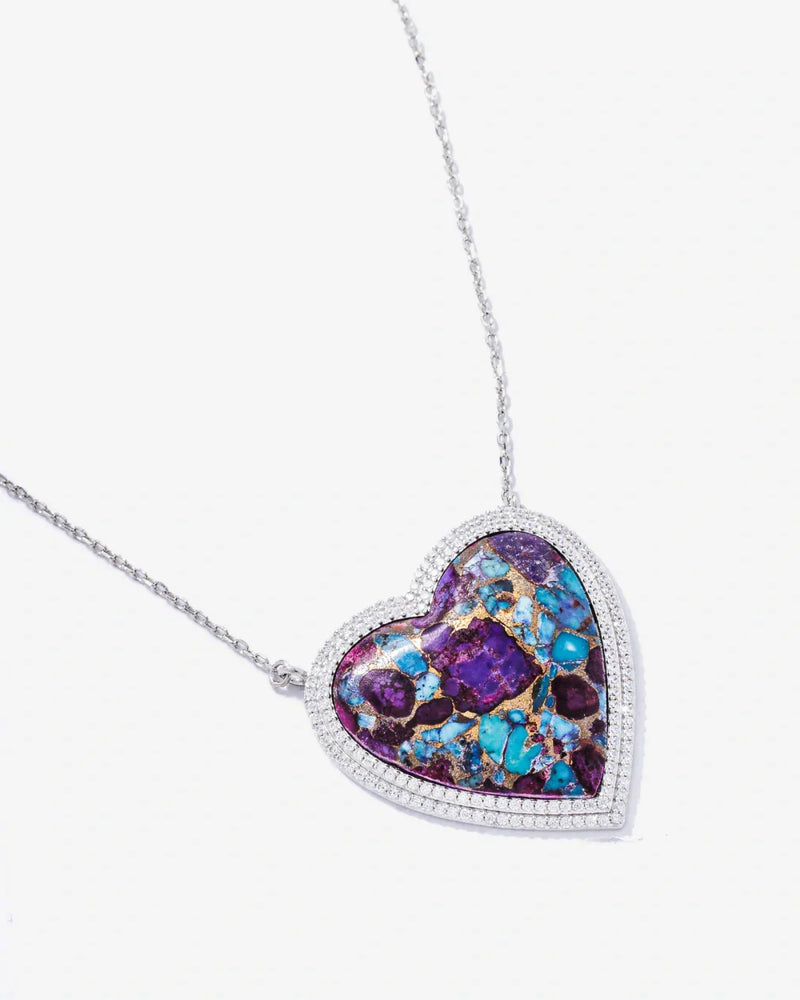 Colar Coração Turquesa Purple Mohave - Prata 925
