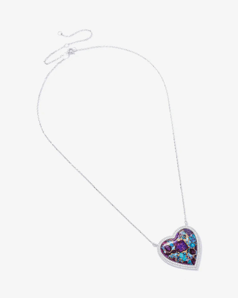Colar Coração Turquesa Purple Mohave - Prata 925