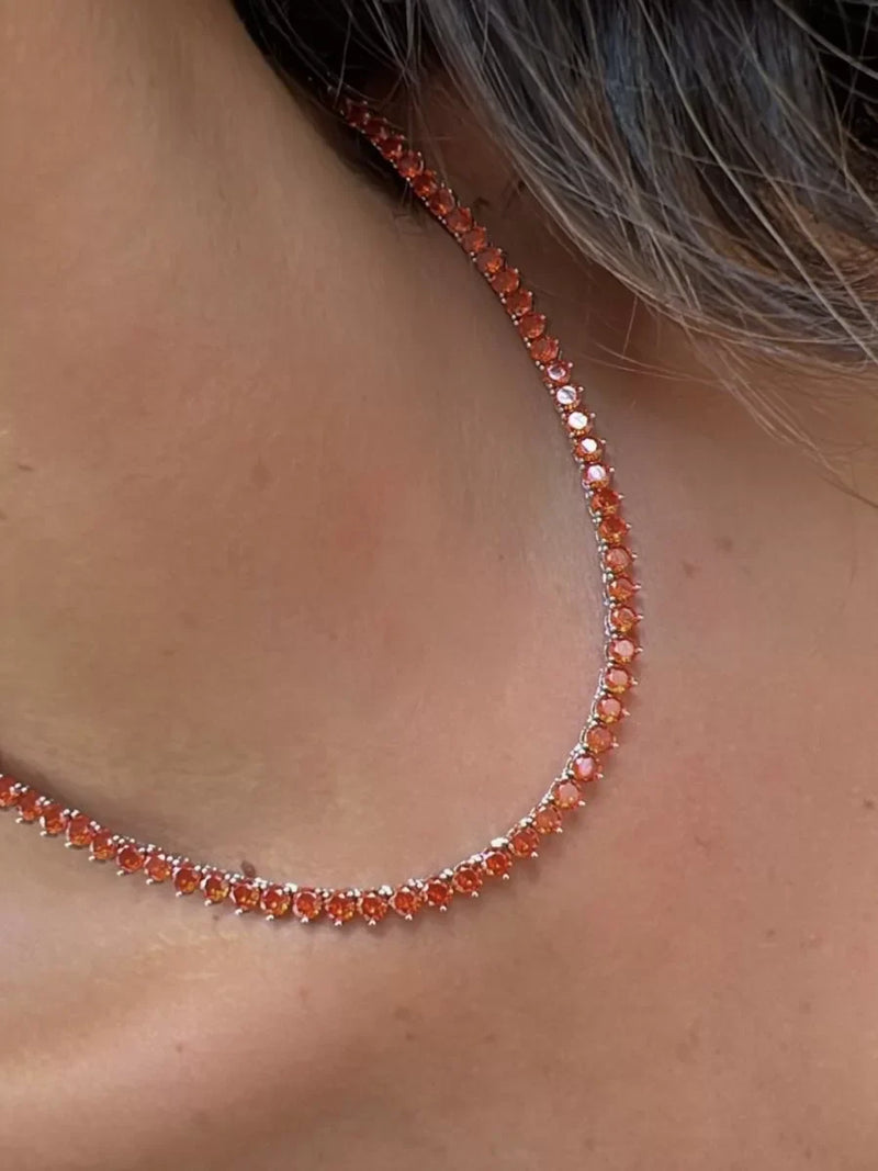 Riviera 3 Pontas com Zircônia Laranja Fecho Joia ) em Prata 925 de Ródio Branco